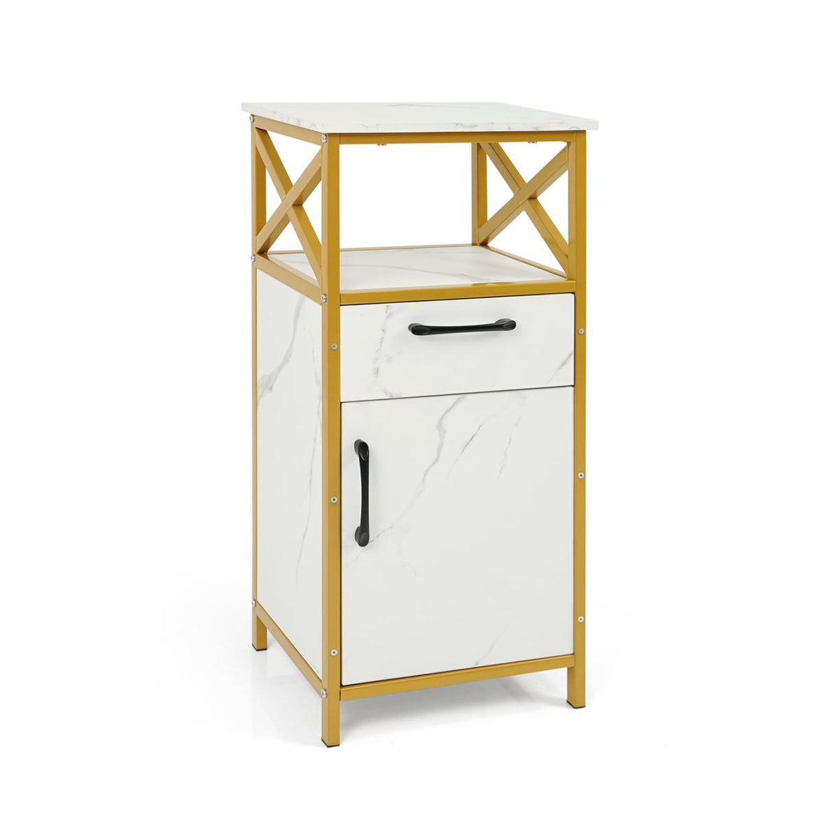 Bathroom Storage Cabinet - White & Gold Marble 14" x 31"-Floor Cabinets-DECOROLALA