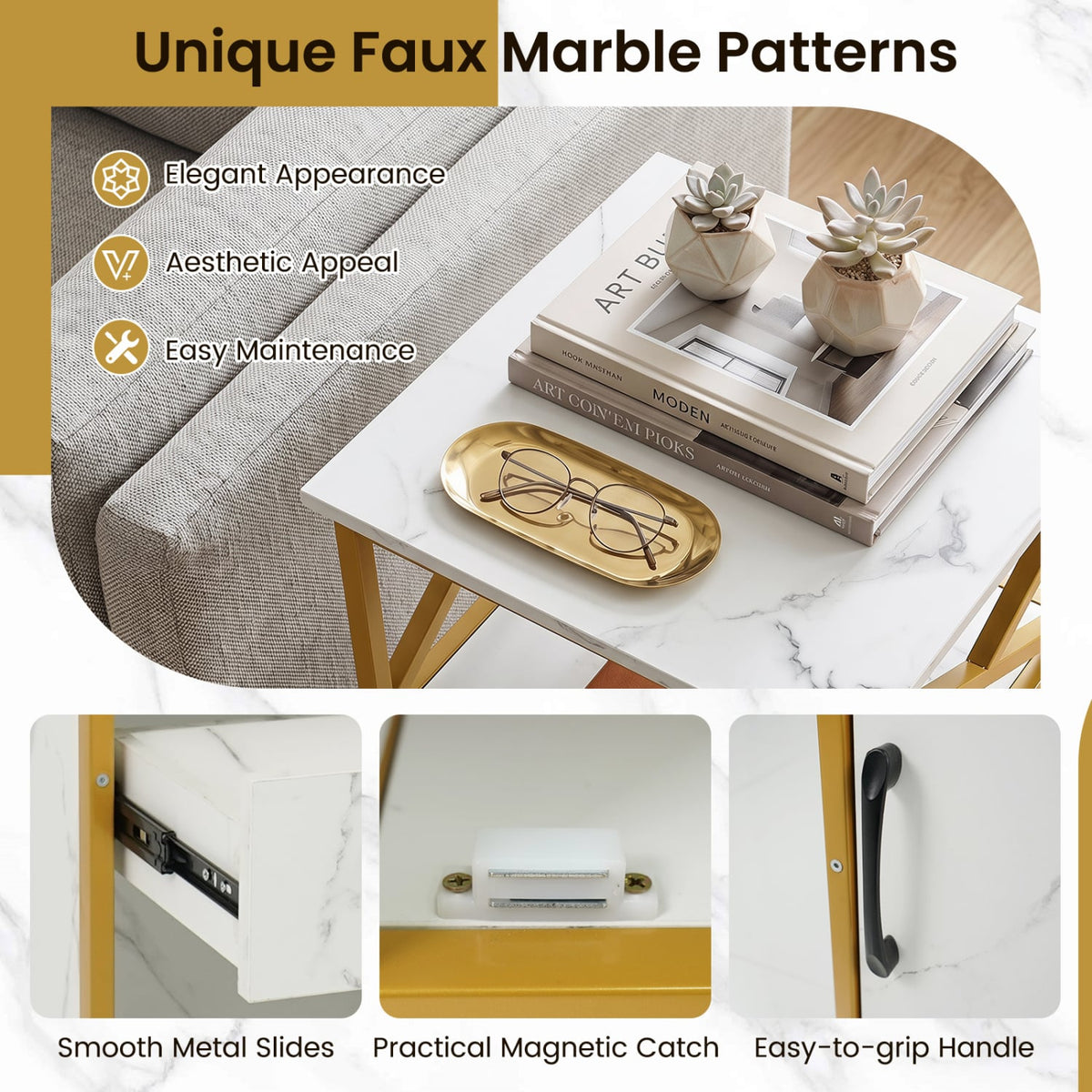 Bathroom Storage Cabinet - White & Gold Marble 14" x 31"-Floor Cabinets-DECOROLALA