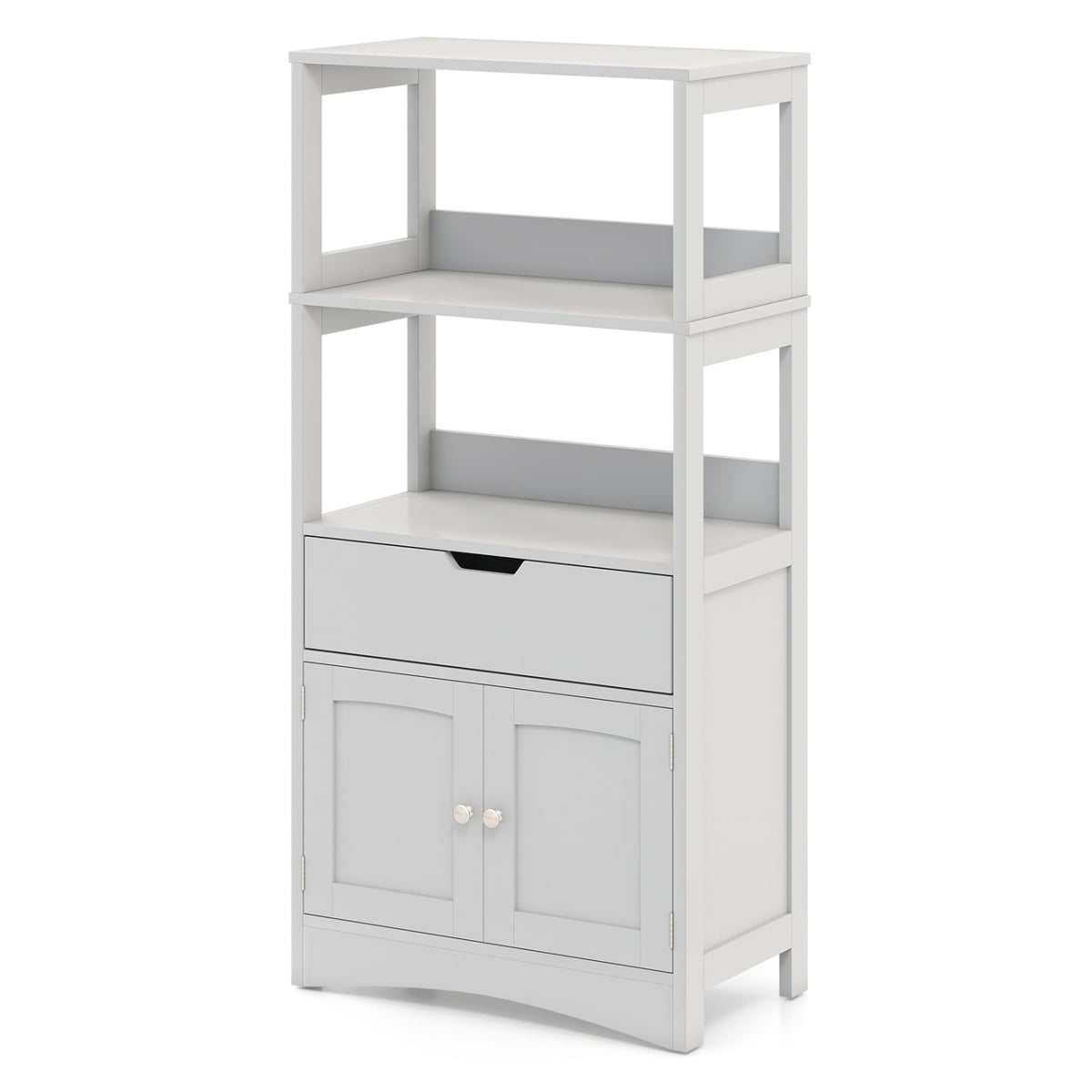 Bathroom Storage Cabinet with 3 Open Shelves and Drawer - Gray-Floor Cabinets-DECOROLALA