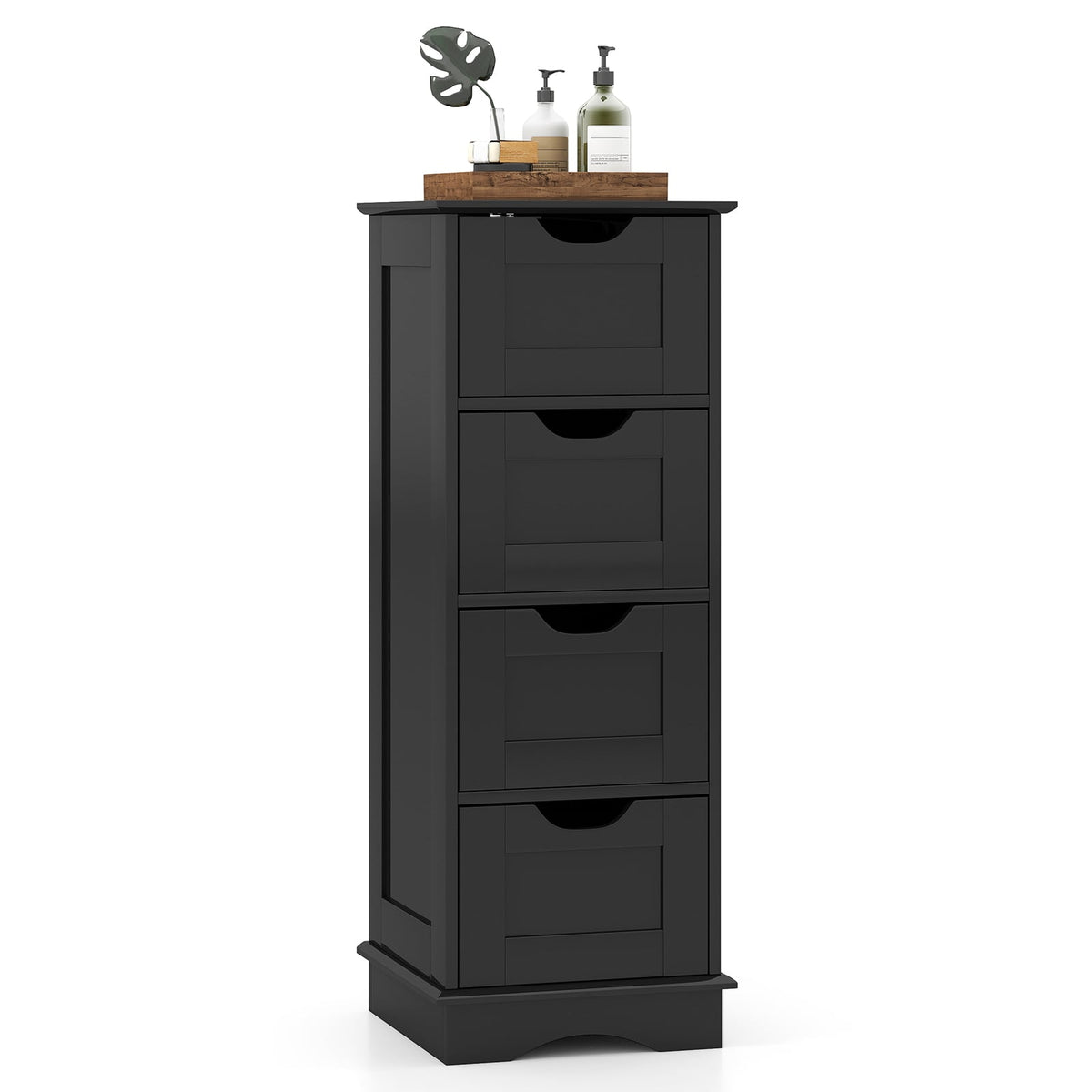 Bathroom Storage Cabinet with 4 Drawers - Black 12" x 32" MDF-Floor Cabinets-DECOROLALA