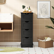 Bathroom Storage Cabinet with 4 Drawers - Black 12" x 32" MDF-Floor Cabinets-DECOROLALA