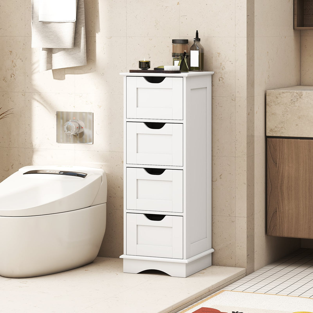 Bathroom Storage Cabinet with 4 Drawers - White 12" x 12" x 32"-Floor Cabinets-DECOROLALA