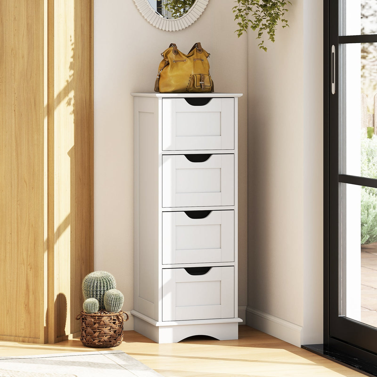 Bathroom Storage Cabinet with 4 Drawers - White 12" x 12" x 32"-Floor Cabinets-DECOROLALA