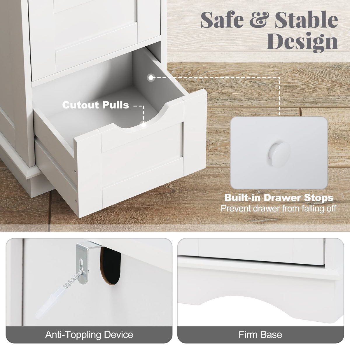 Bathroom Storage Cabinet with 4 Drawers - White 12" x 12" x 32"-Floor Cabinets-DECOROLALA