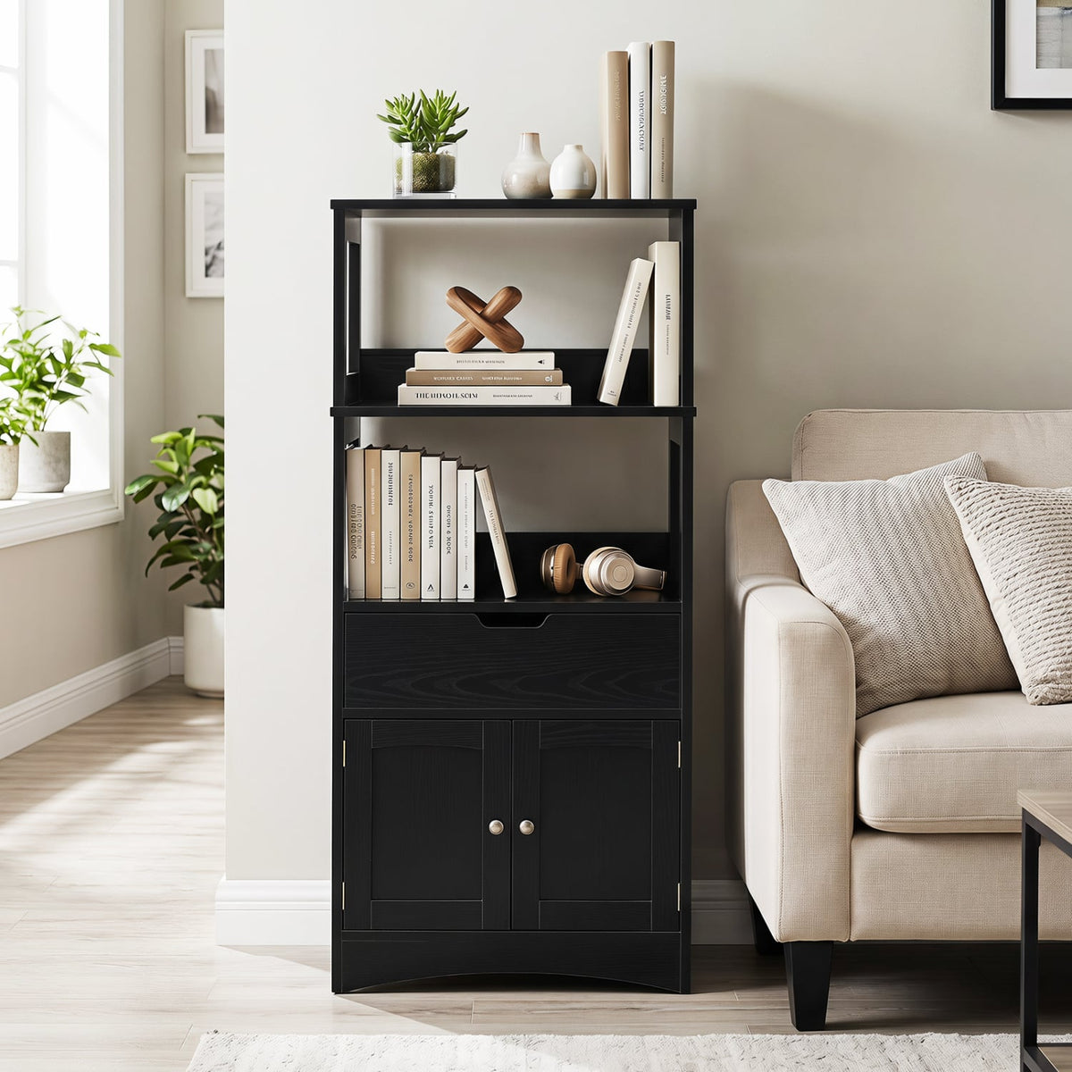 Bathroom Storage Cabinet with Drawer and Shelf Floor Cabinet-Black-Floor Cabinets-DECOROLALA