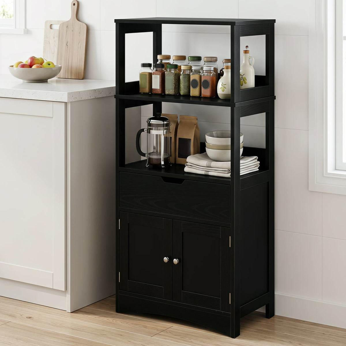 Bathroom Storage Cabinet with Drawer and Shelf Floor Cabinet-Black-Floor Cabinets-DECOROLALA