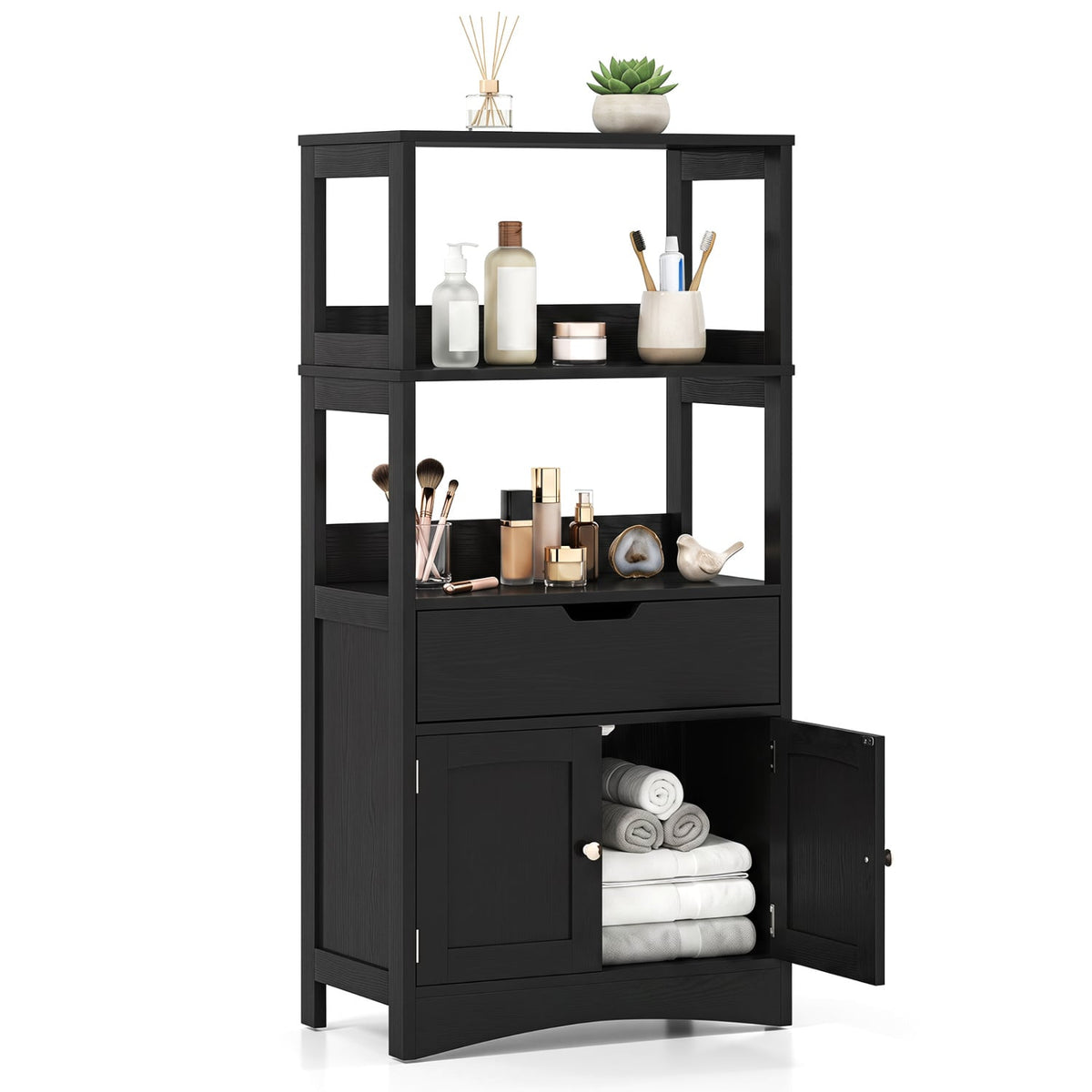 Bathroom Storage Cabinet with Drawer and Shelf Floor Cabinet-Black-Floor Cabinets-DECOROLALA