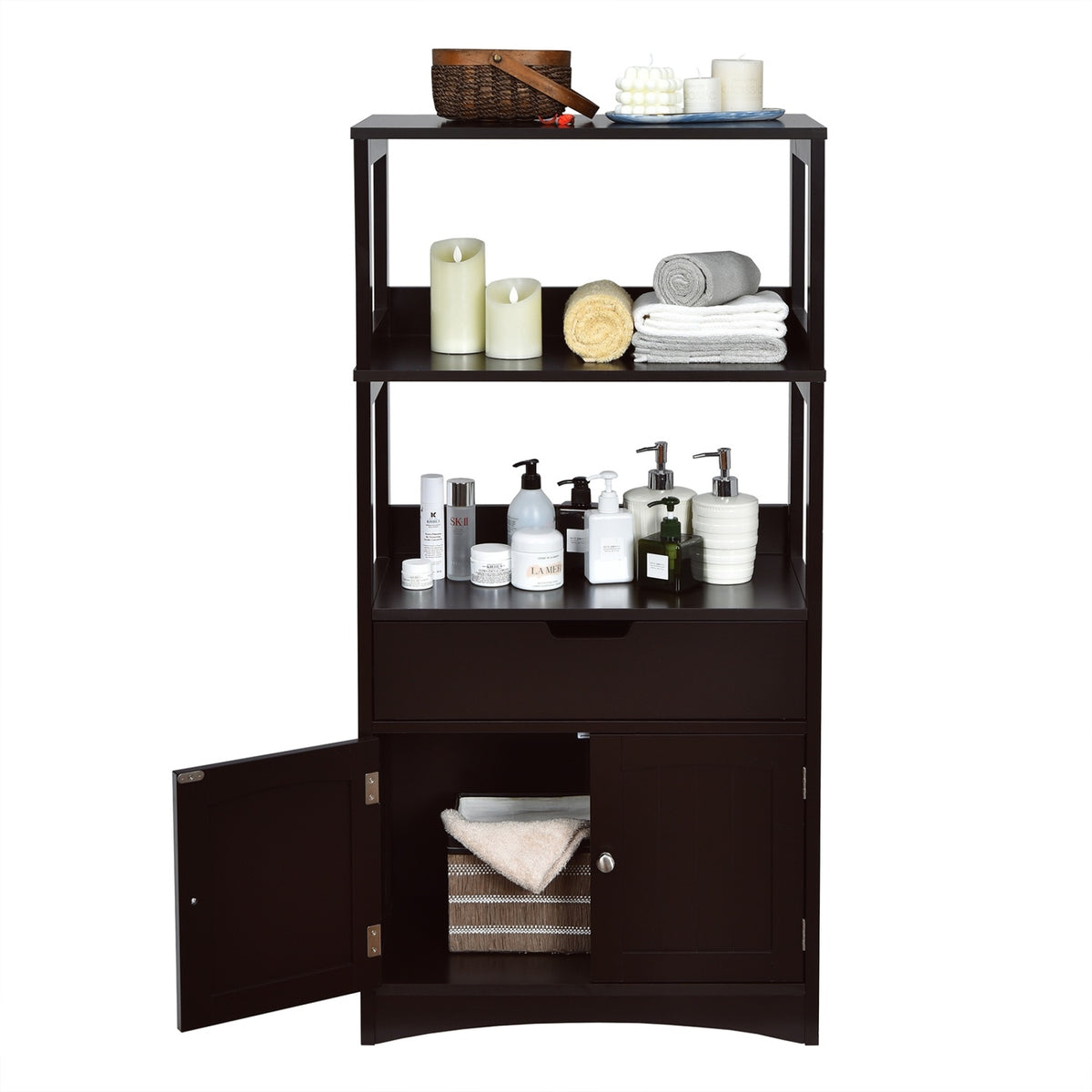 Bathroom Storage Cabinet with Drawer and Shelf Floor Cabinet-Espresso-Floor Cabinets-DECOROLALA