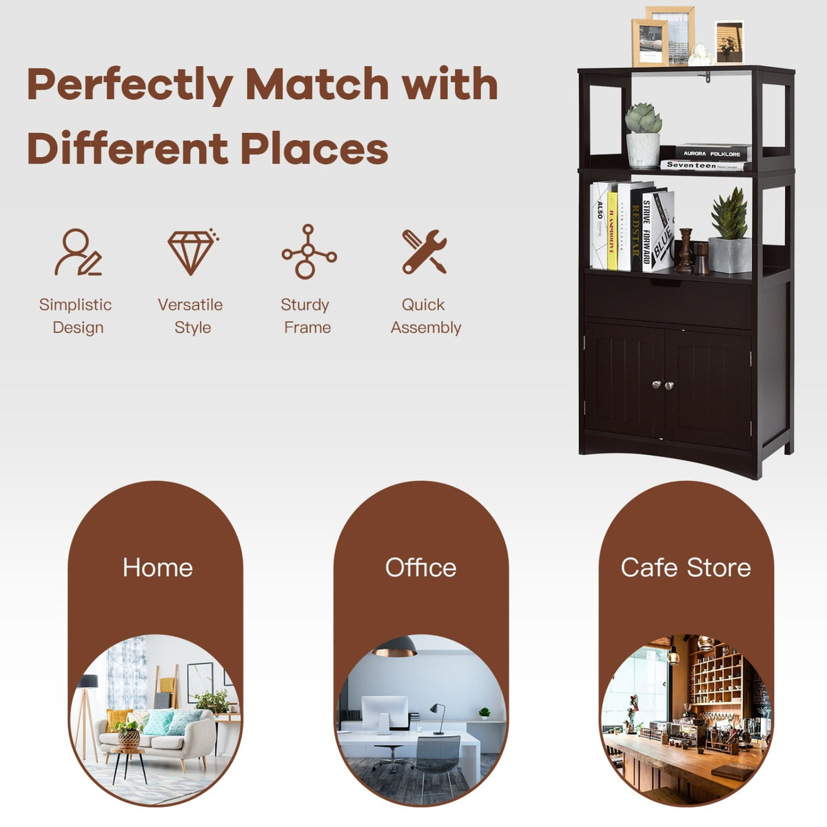 Bathroom Storage Cabinet with Drawer and Shelf Floor Cabinet-Espresso-Floor Cabinets-DECOROLALA