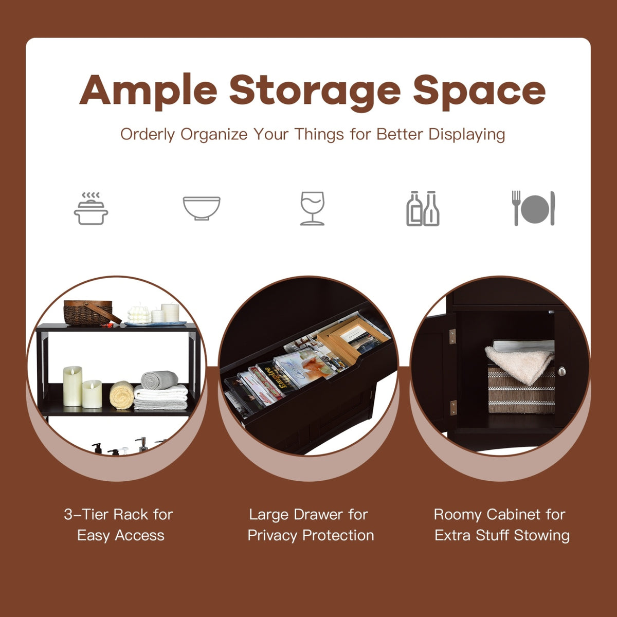 Bathroom Storage Cabinet with Drawer and Shelf Floor Cabinet-Espresso-Floor Cabinets-DECOROLALA