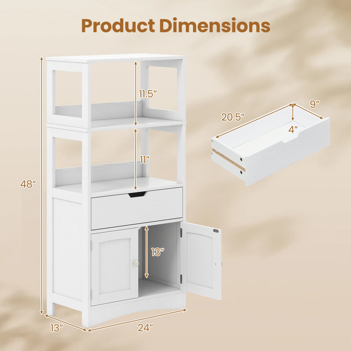 Bathroom Storage Cabinet with Drawer and Shelf Floor Cabinet-Floor Cabinets-DECOROLALA