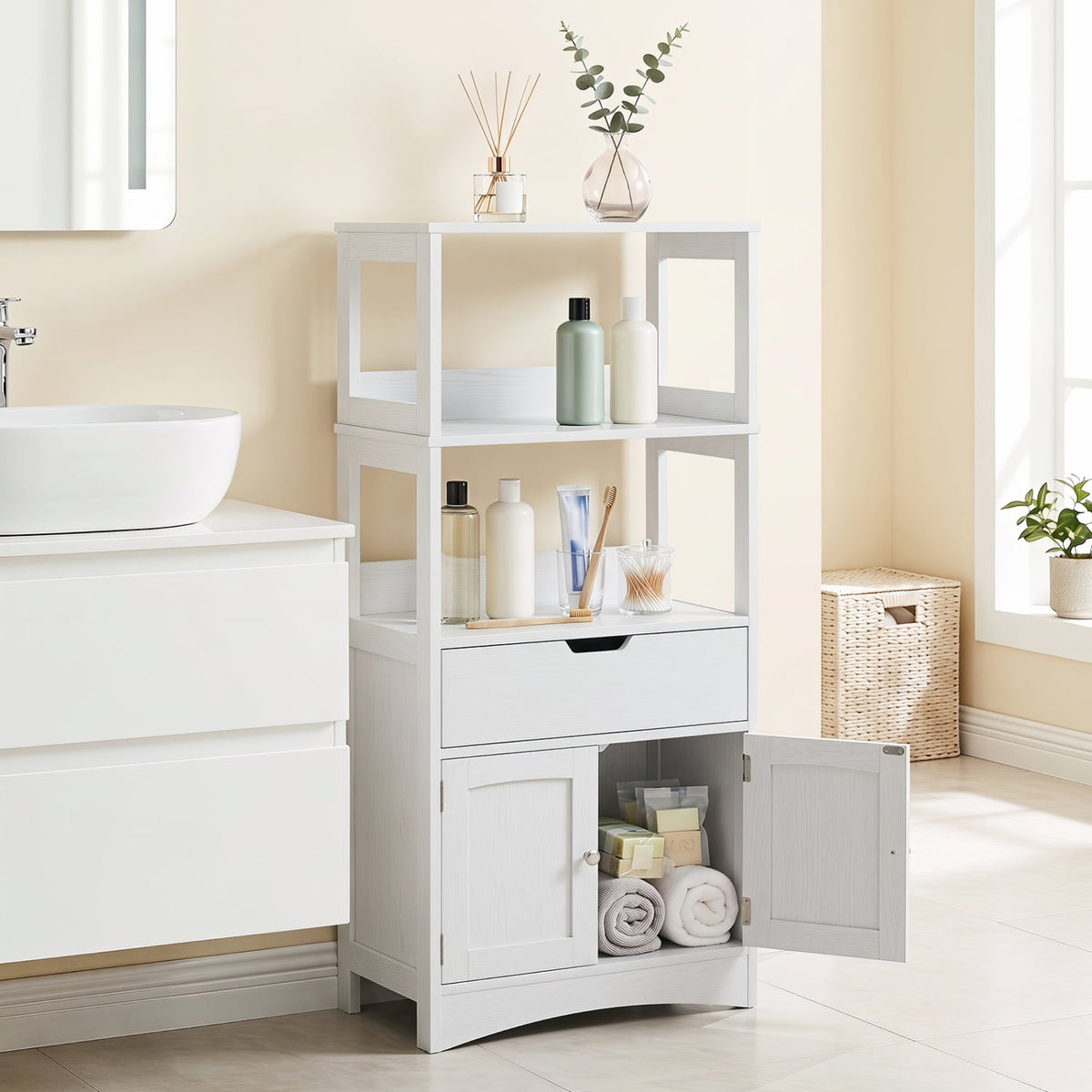 Bathroom Storage Cabinet with Drawer and Shelf Floor Cabinet-Floor Cabinets-DECOROLALA