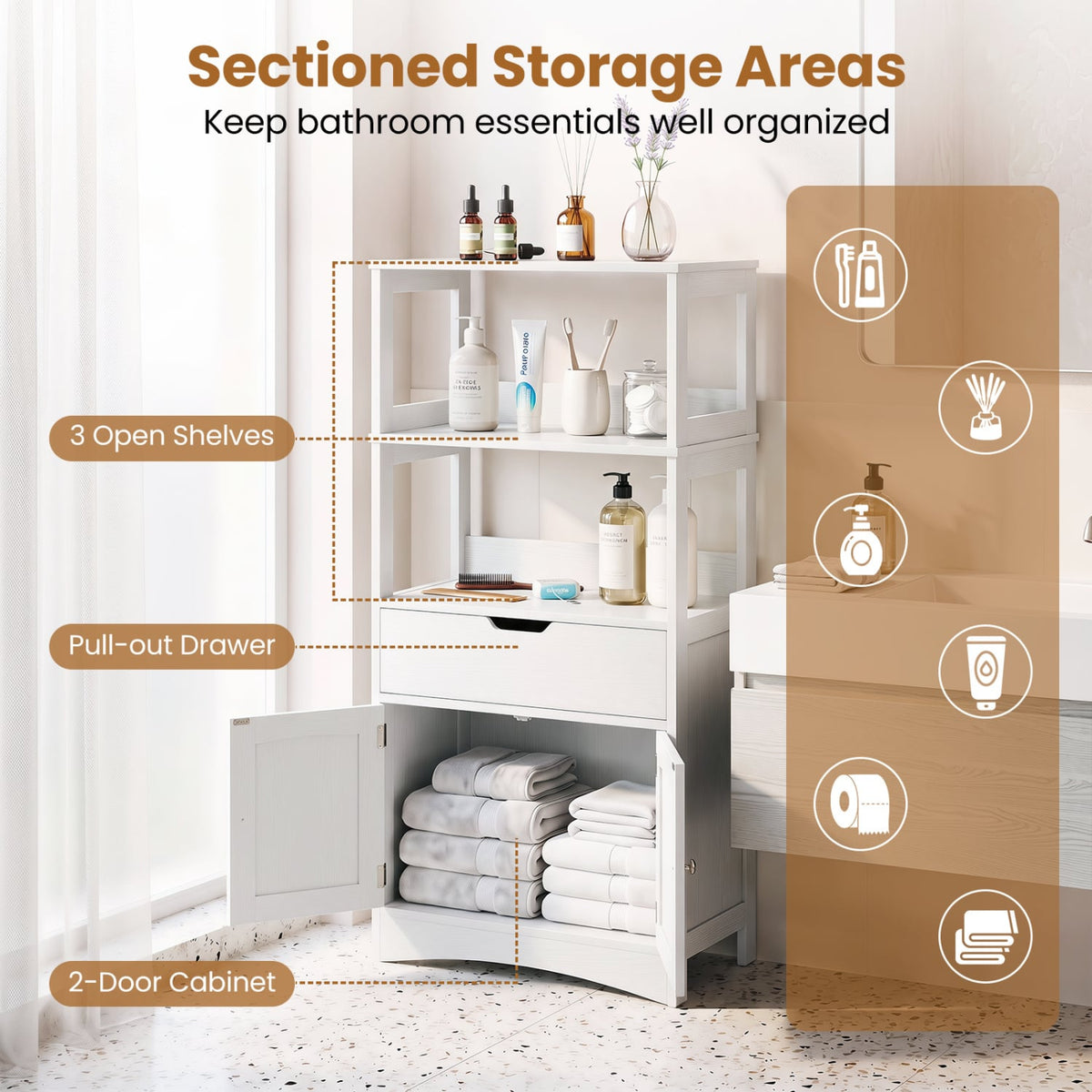 Bathroom Storage Cabinet with Drawer and Shelf Floor Cabinet-Floor Cabinets-DECOROLALA