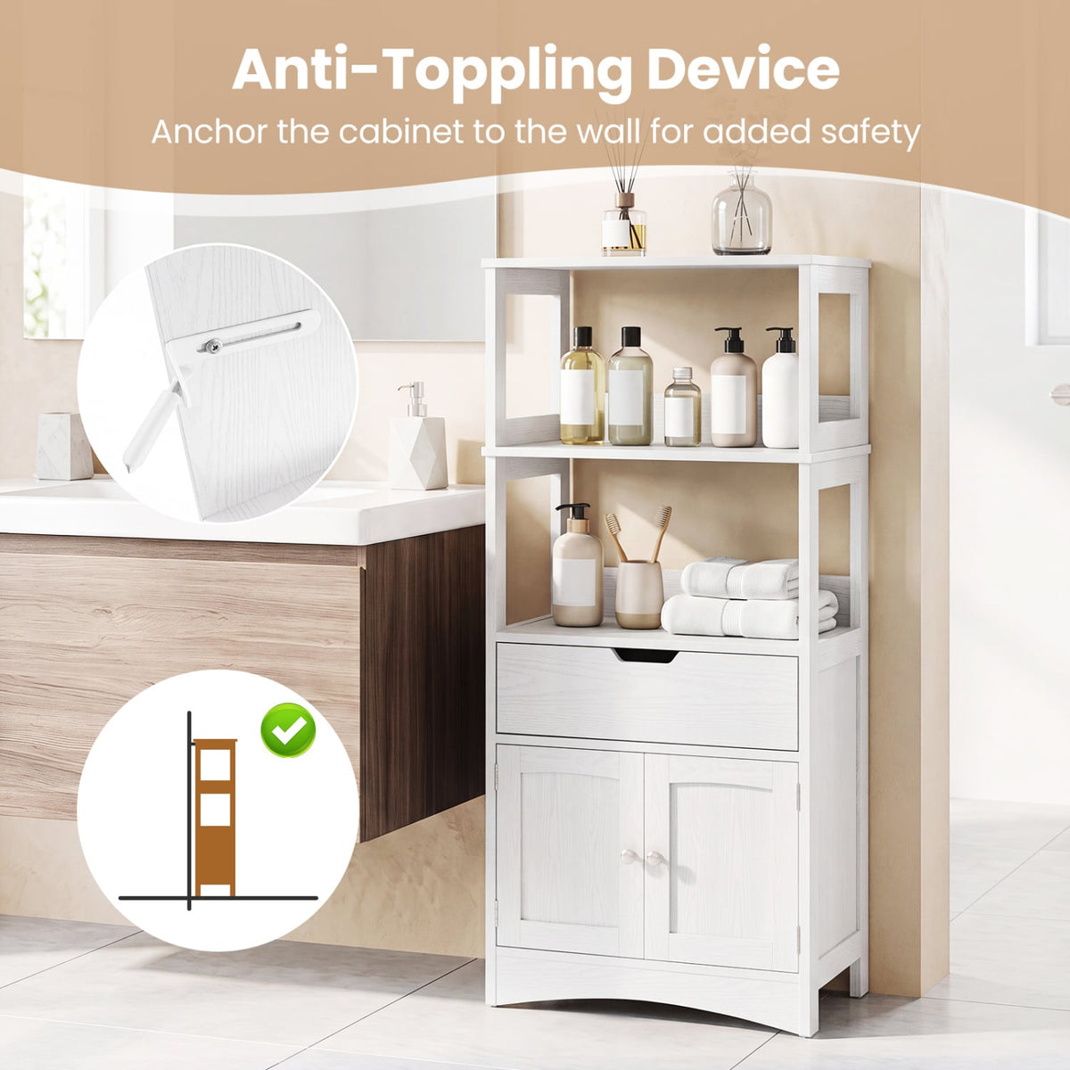 Bathroom Storage Cabinet with Drawer and Shelf Floor Cabinet-Floor Cabinets-DECOROLALA