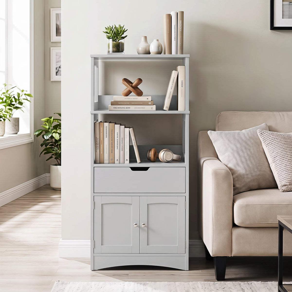 Bathroom Storage Cabinet with Drawer and Shelf Floor Cabinet-Gray-Floor Cabinets-DECOROLALA