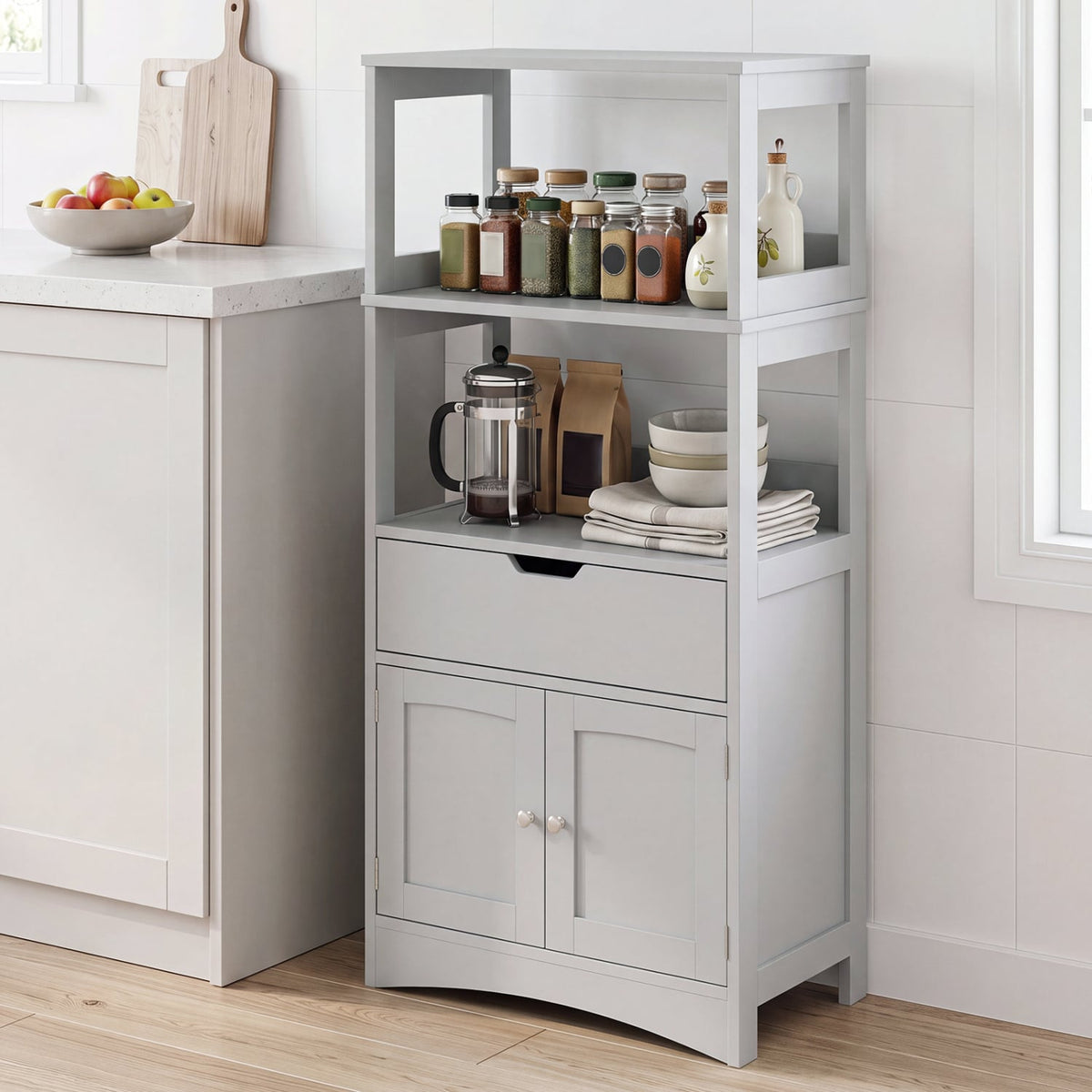 Bathroom Storage Cabinet with Drawer and Shelf Floor Cabinet-Gray-Floor Cabinets-DECOROLALA