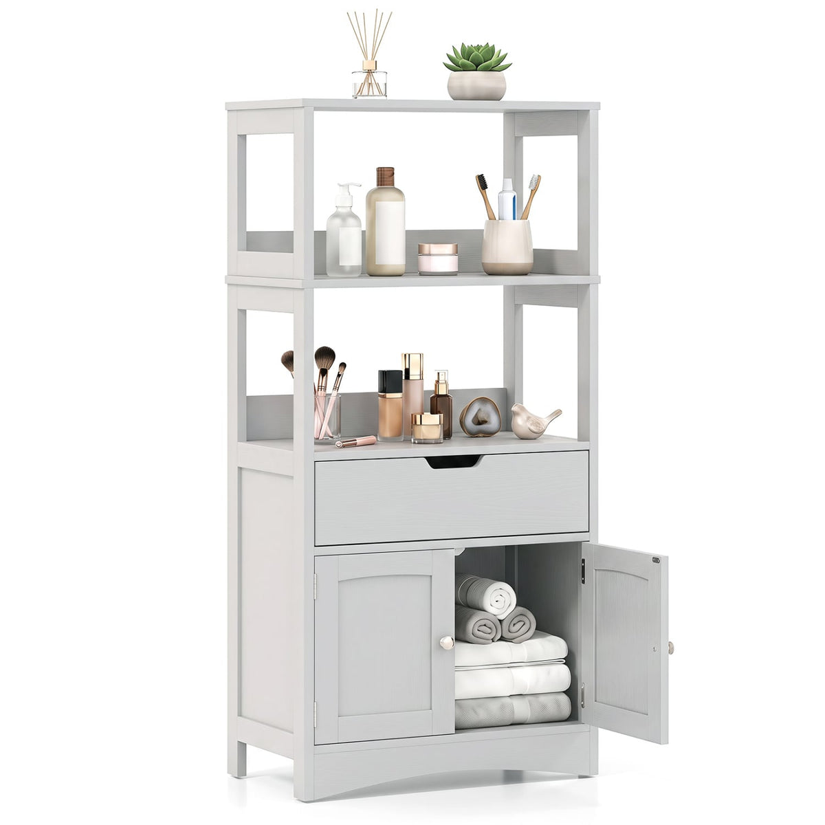 Bathroom Storage Cabinet with Drawer and Shelf Floor Cabinet-Gray-Floor Cabinets-DECOROLALA