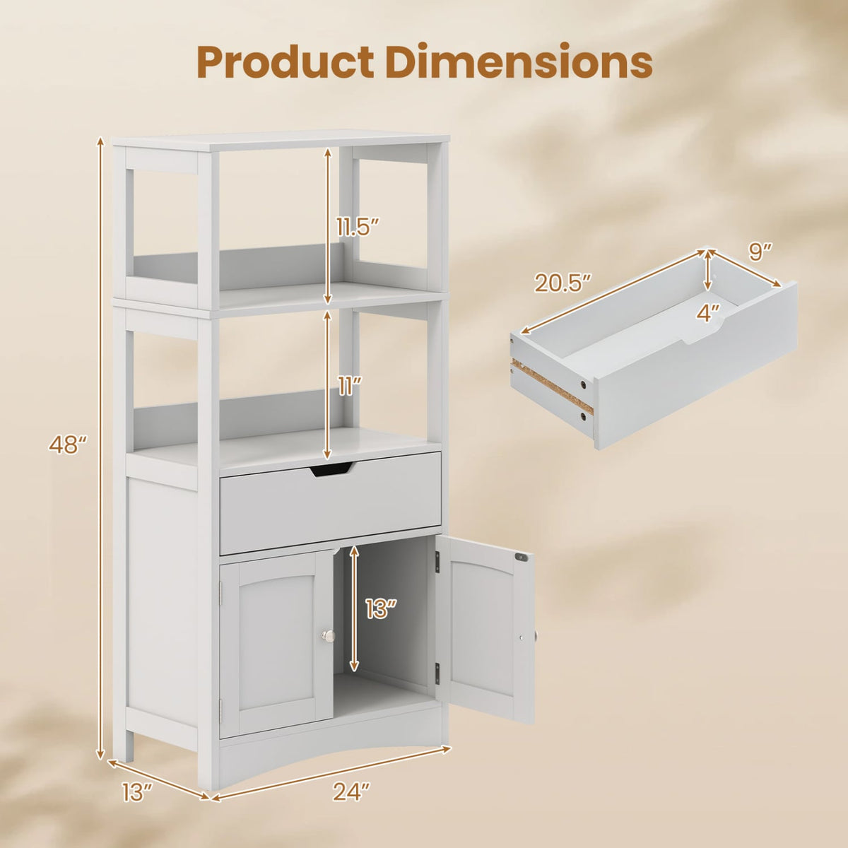 Bathroom Storage Cabinet with Drawer and Shelf Floor Cabinet-Gray-Floor Cabinets-DECOROLALA