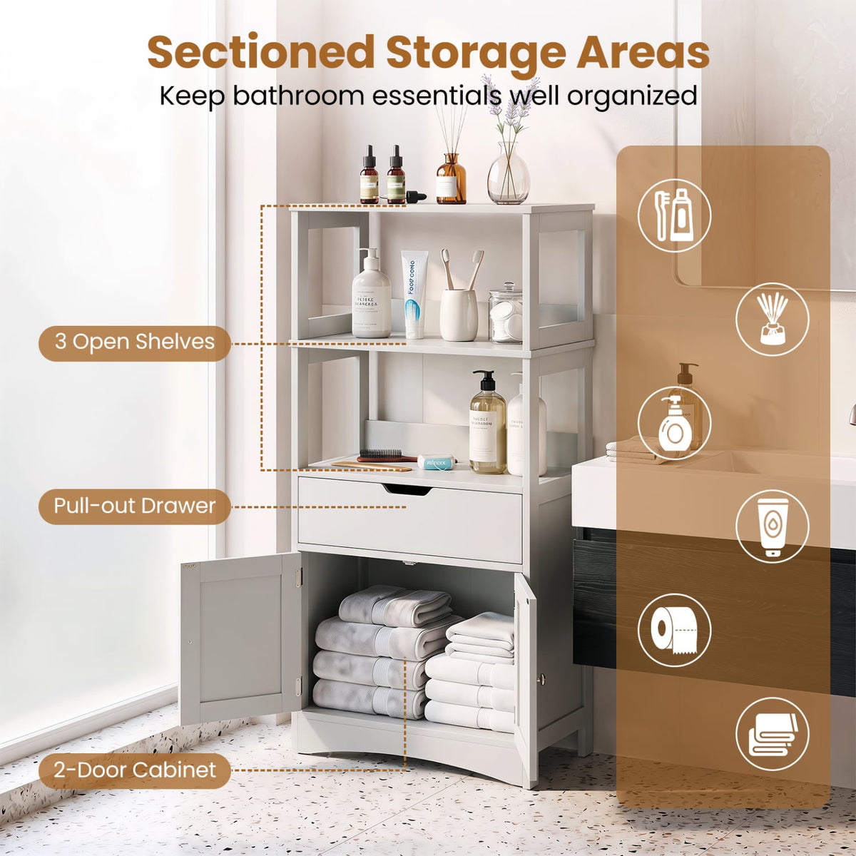 Bathroom Storage Cabinet with Drawer and Shelf Floor Cabinet-Gray-Floor Cabinets-DECOROLALA