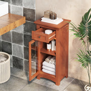 Bathroom Storage Cabinet with Glass Door and Drawer - Brown-Floor Cabinets-DECOROLALA
