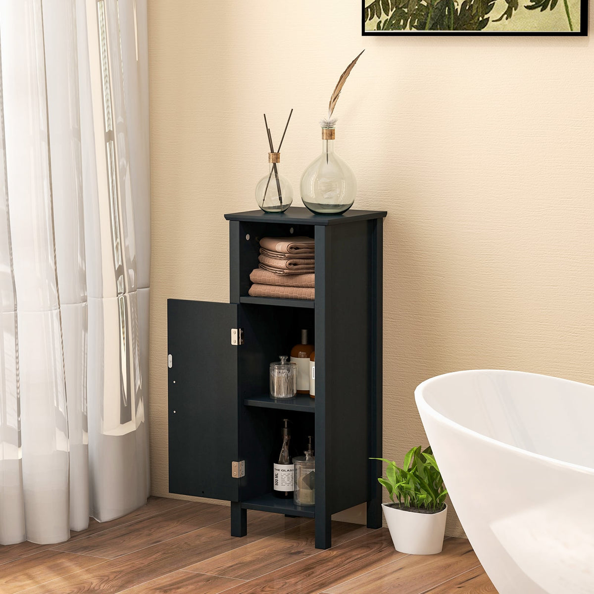 Bathroom Floor Cabinet - Black 2-Tier Storage Organizer 31.5"-Floor Cabinets-DECOROLALA