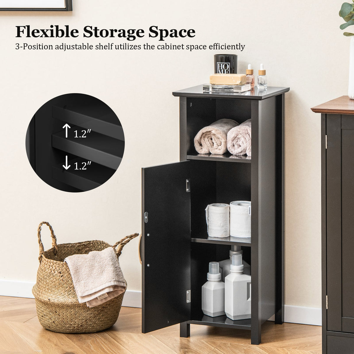Bathroom Floor Cabinet - Black 2-Tier Storage Organizer 31.5"-Floor Cabinets-DECOROLALA