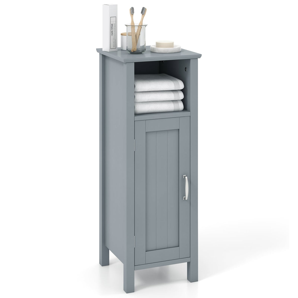 Bathroom Floor Storage Cabinet - Gray 12" x 12" x 31.5"-Floor Cabinets-DECOROLALA