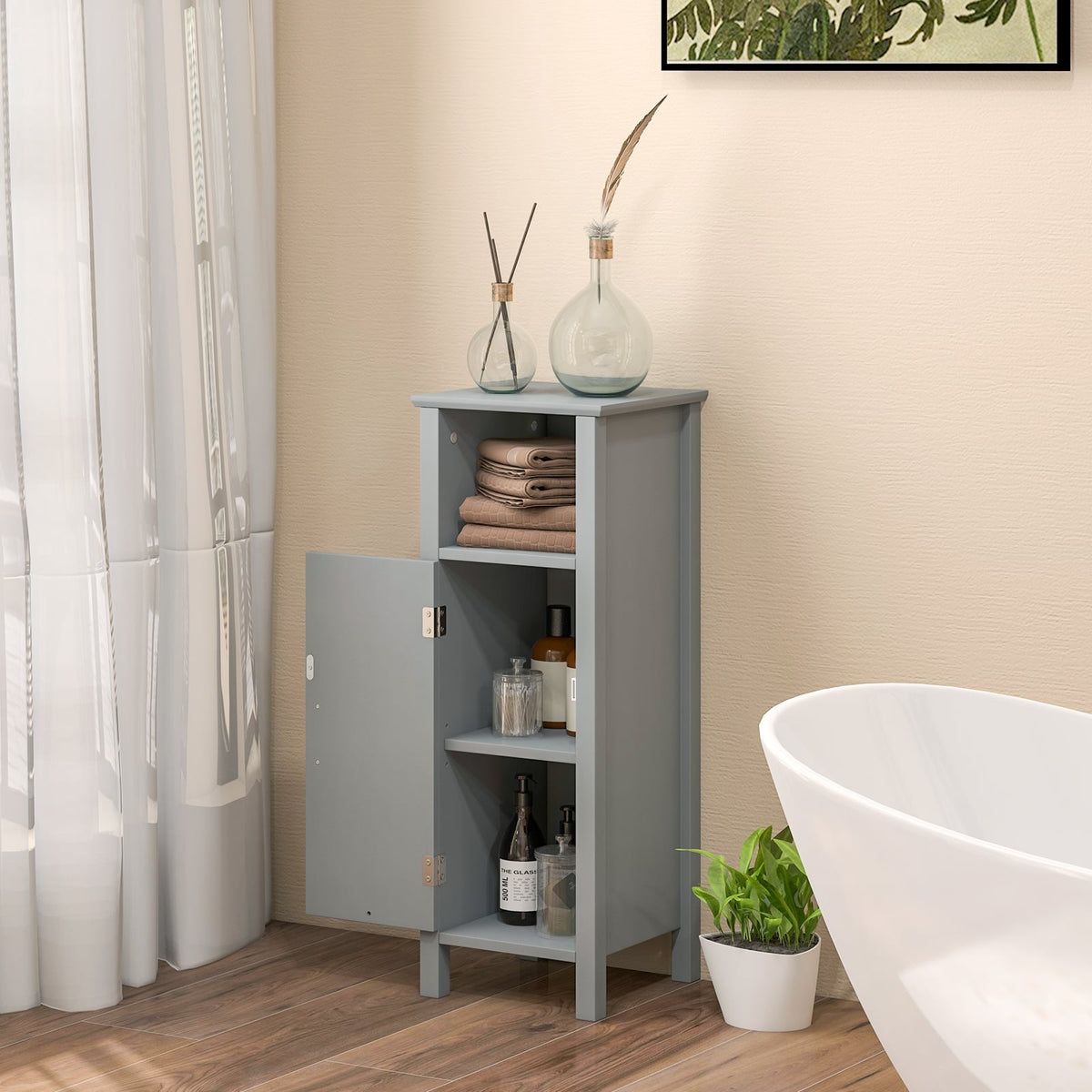 Bathroom Floor Storage Cabinet - Gray 12" x 12" x 31.5"-Floor Cabinets-DECOROLALA