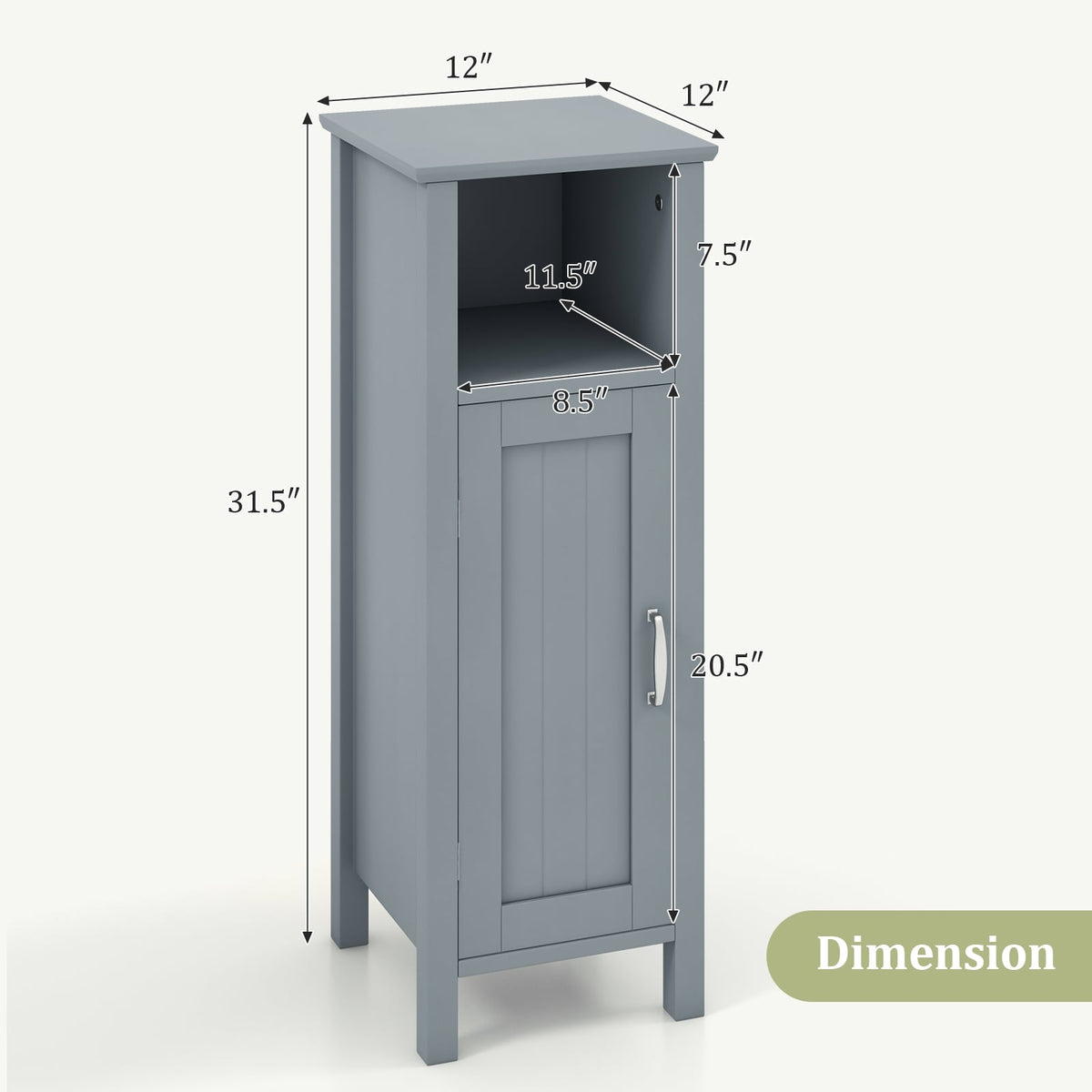 Bathroom Floor Storage Cabinet - Gray 12" x 12" x 31.5"-Floor Cabinets-DECOROLALA