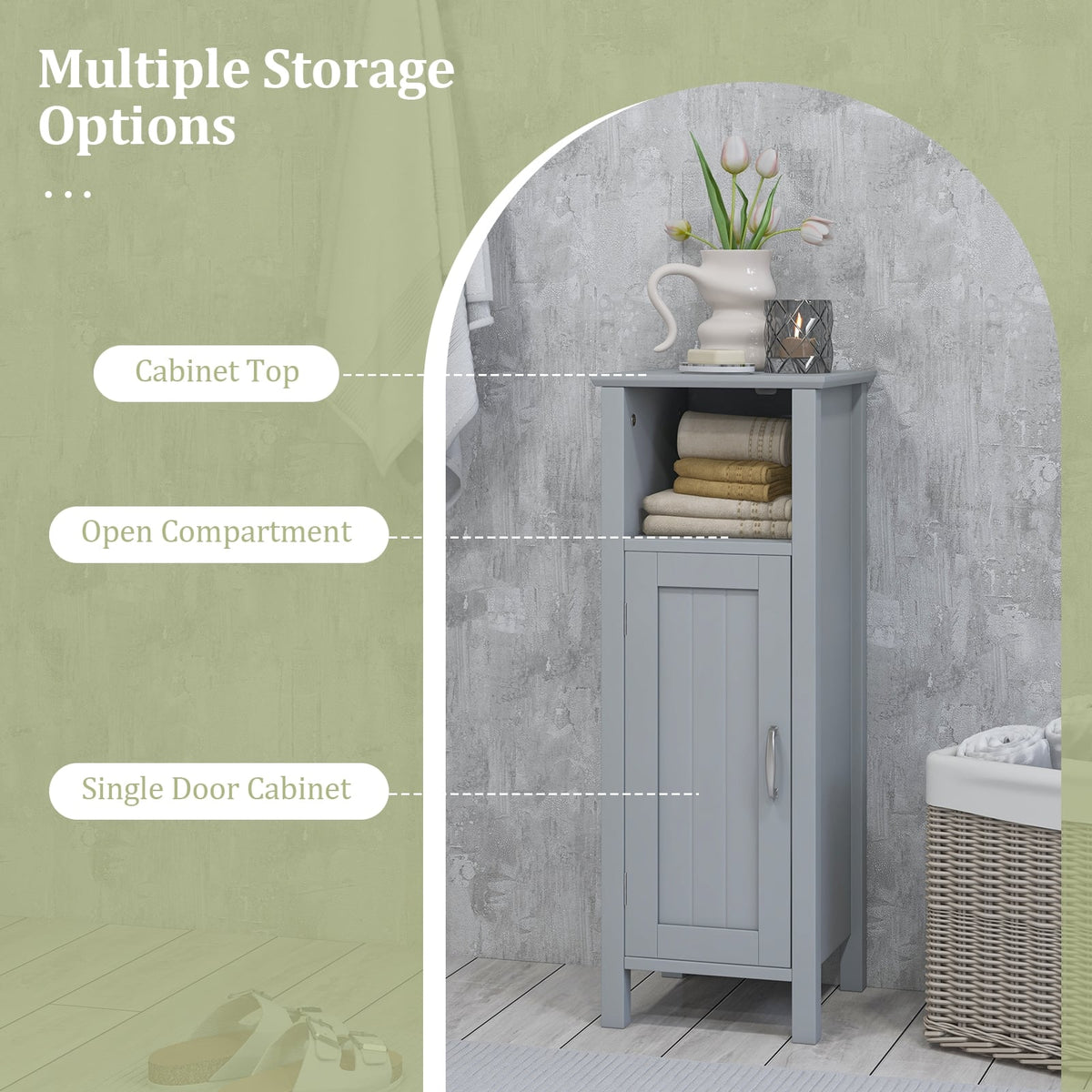 Bathroom Floor Storage Cabinet - Gray 12" x 12" x 31.5"-Floor Cabinets-DECOROLALA