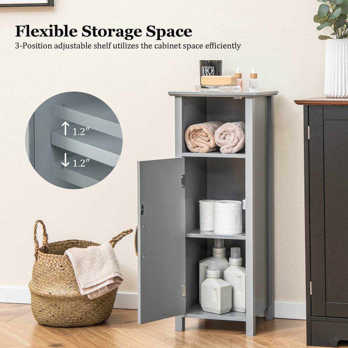 Bathroom Floor Storage Cabinet - Gray 12" x 12" x 31.5"-Floor Cabinets-DECOROLALA