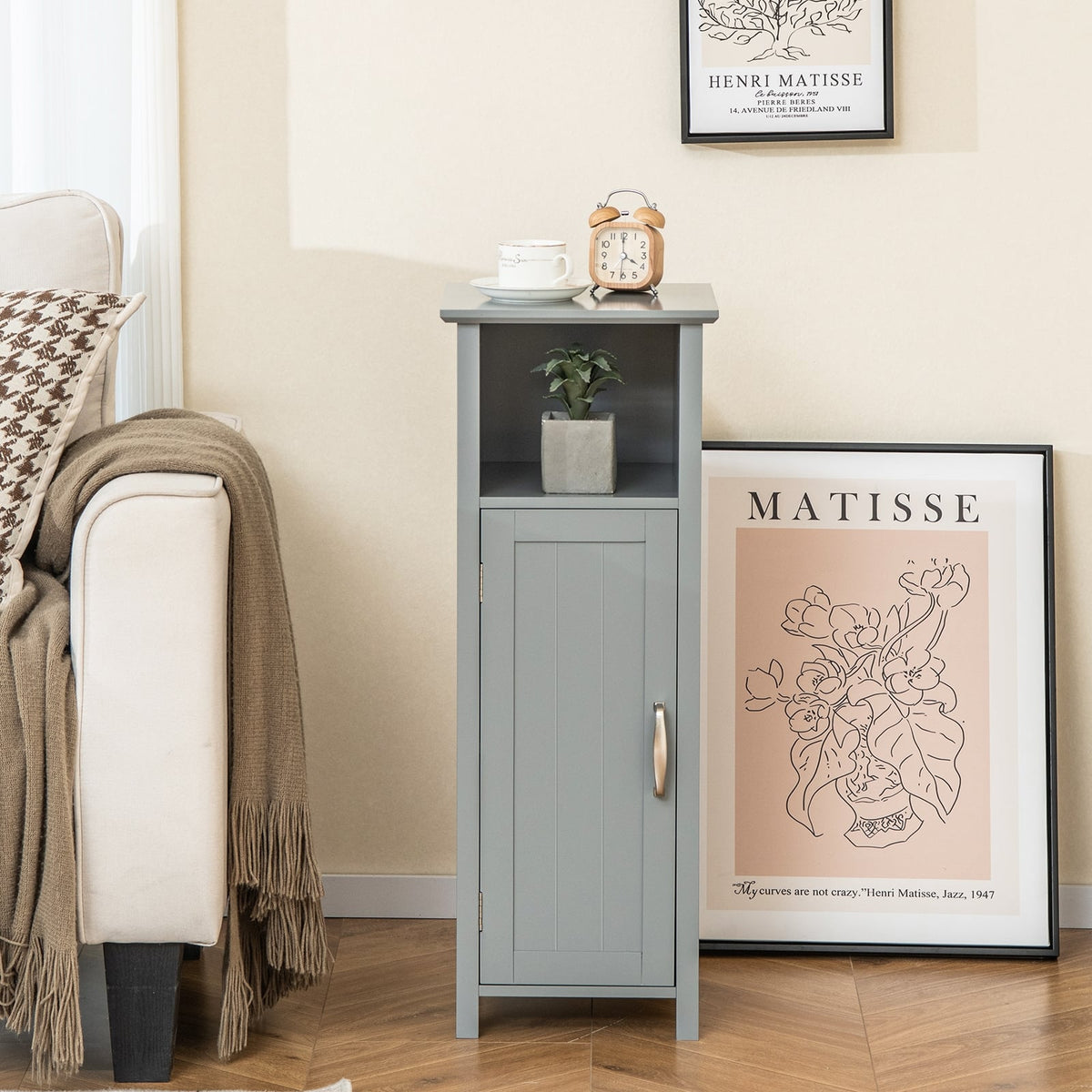 Bathroom Floor Storage Cabinet - Gray 12" x 12" x 31.5"-Floor Cabinets-DECOROLALA