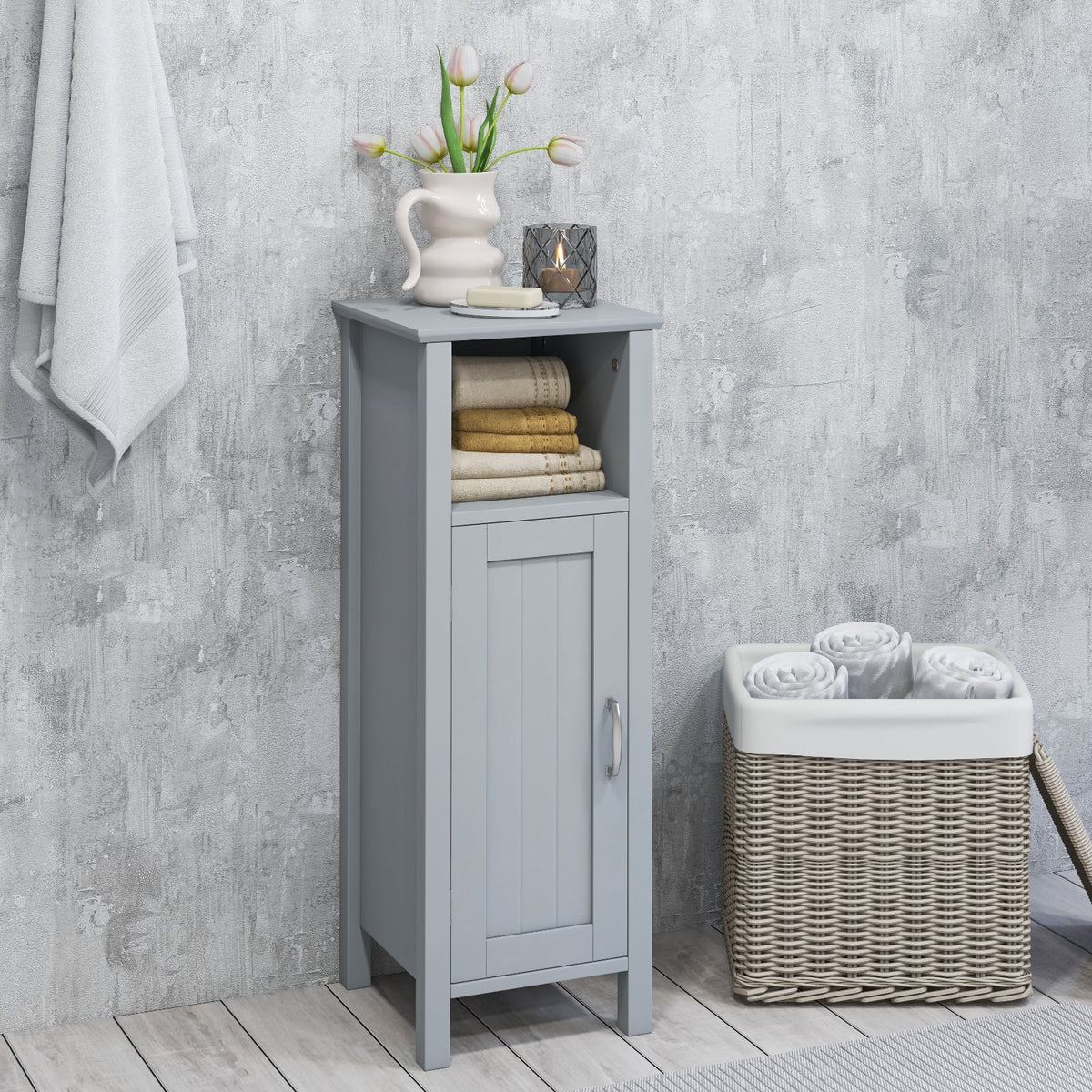 Bathroom Floor Storage Cabinet - Gray 12" x 12" x 31.5"-Floor Cabinets-DECOROLALA