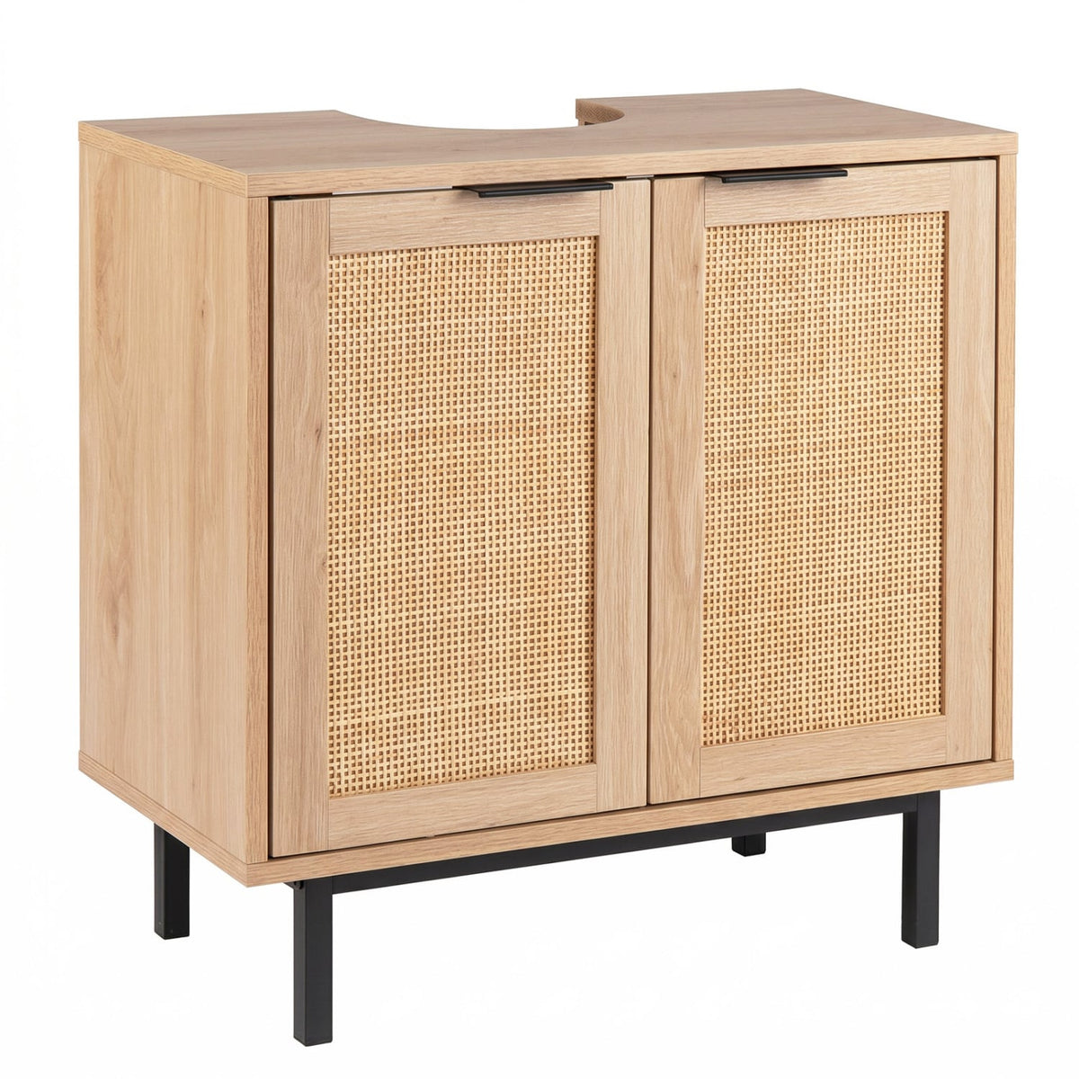 Bathroom Under Sink Cabinet - Rattan Doors & Shelf Natural-Floor Cabinets-DECOROLALA