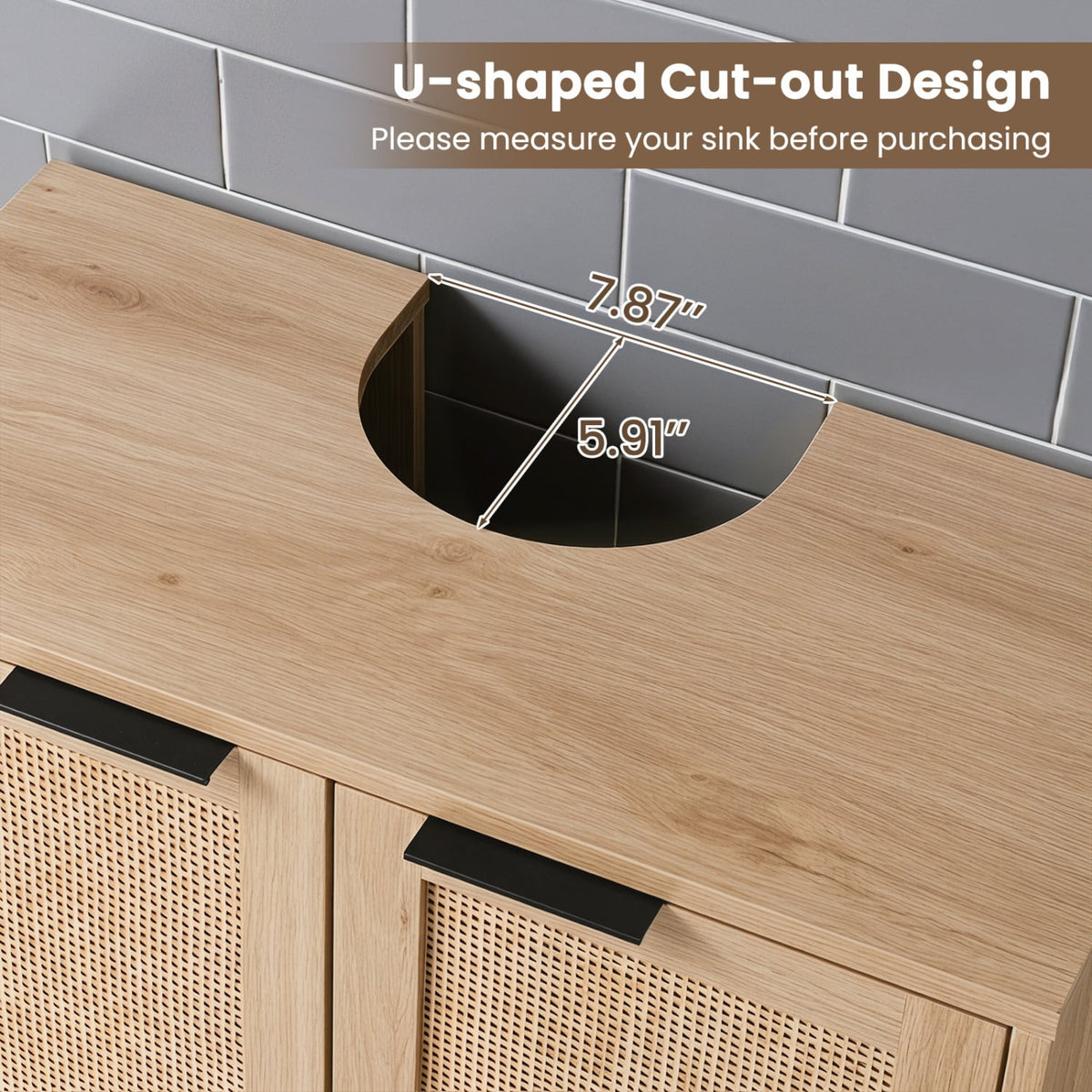 Bathroom Under Sink Cabinet - Rattan Doors & Shelf Natural-Floor Cabinets-DECOROLALA