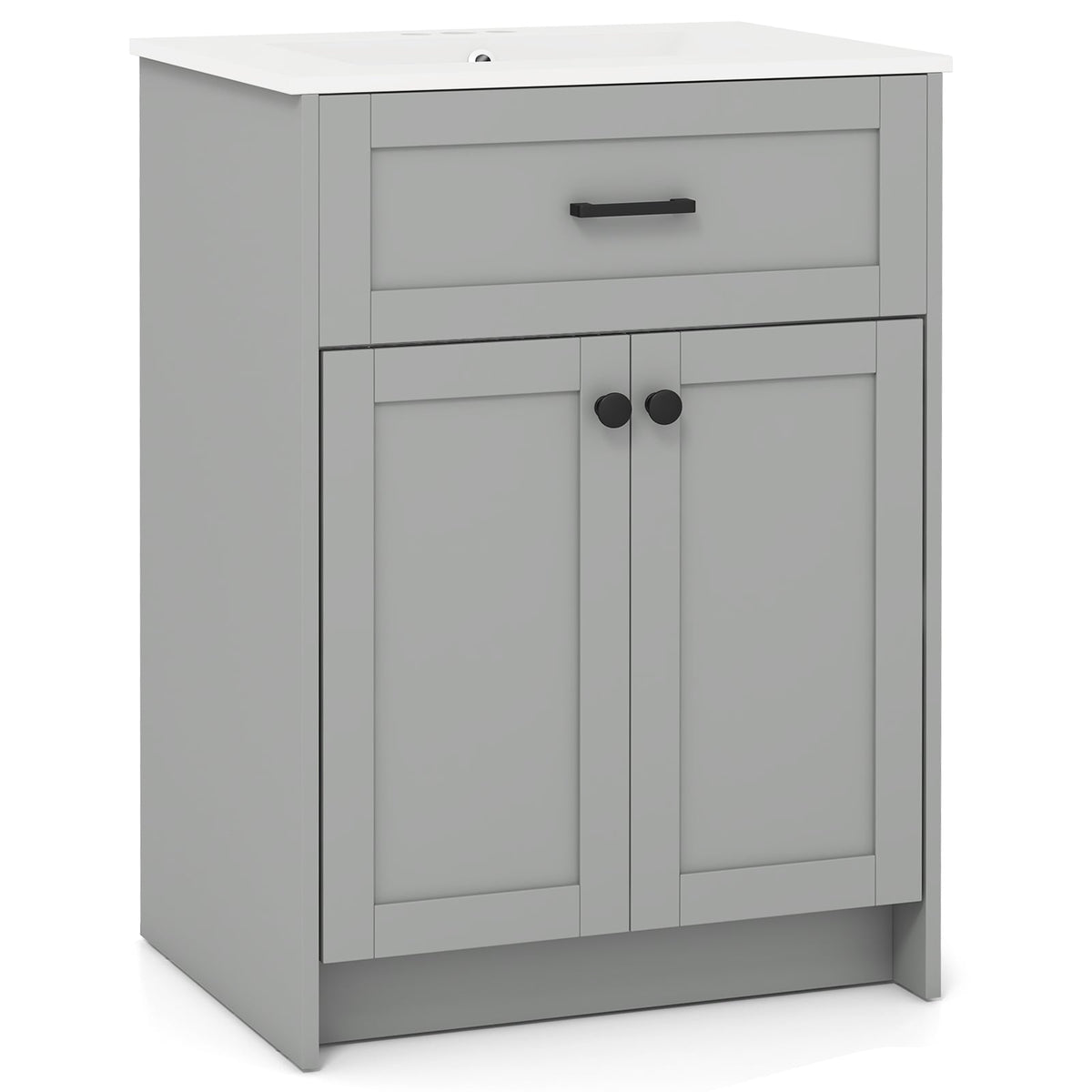 Bathroom Vanity Unit with Ceramic Basin - Gray 24" MDF Cabinet-Floor Cabinets-DECOROLALA