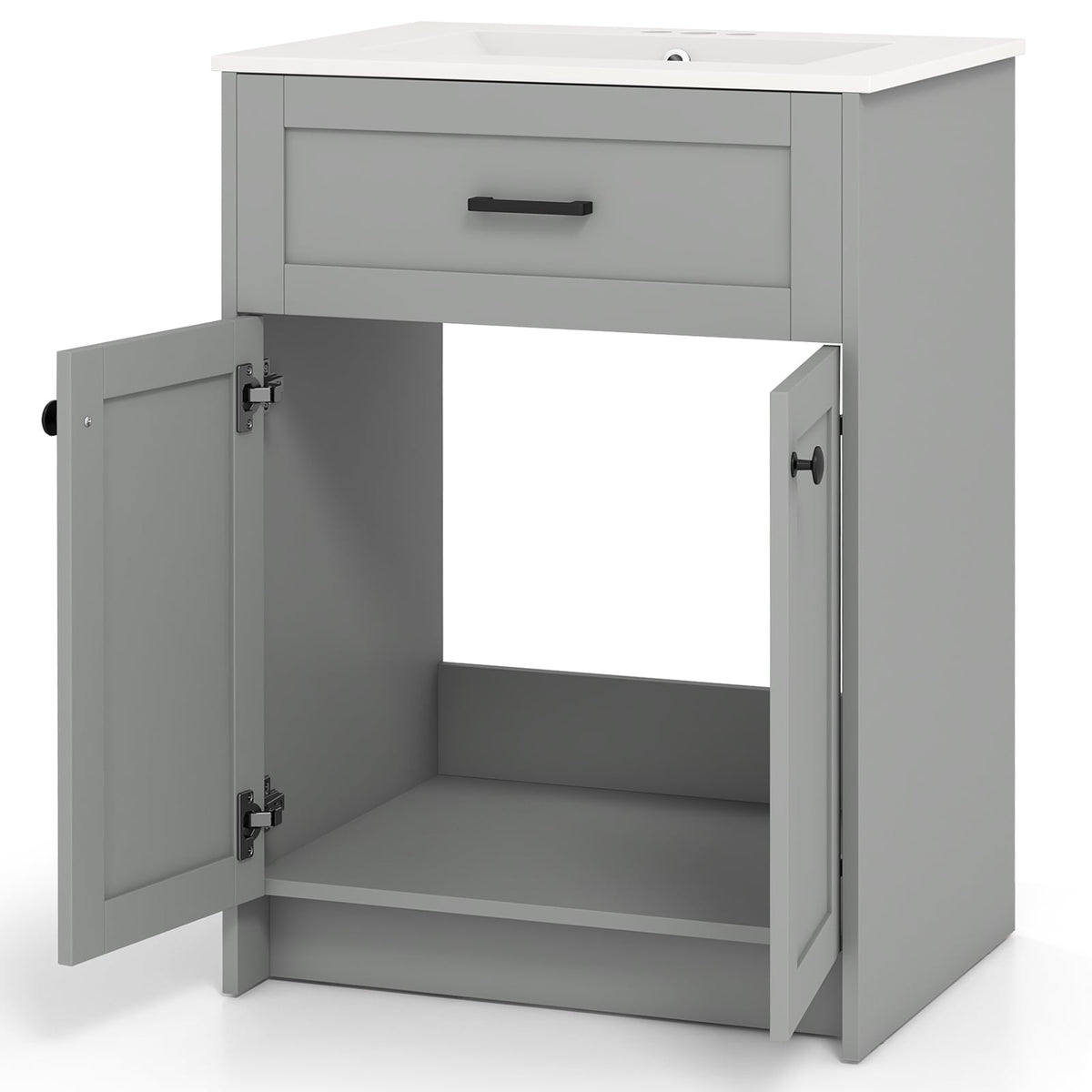 Bathroom Vanity Unit with Ceramic Basin - Gray 24" MDF Cabinet-Floor Cabinets-DECOROLALA