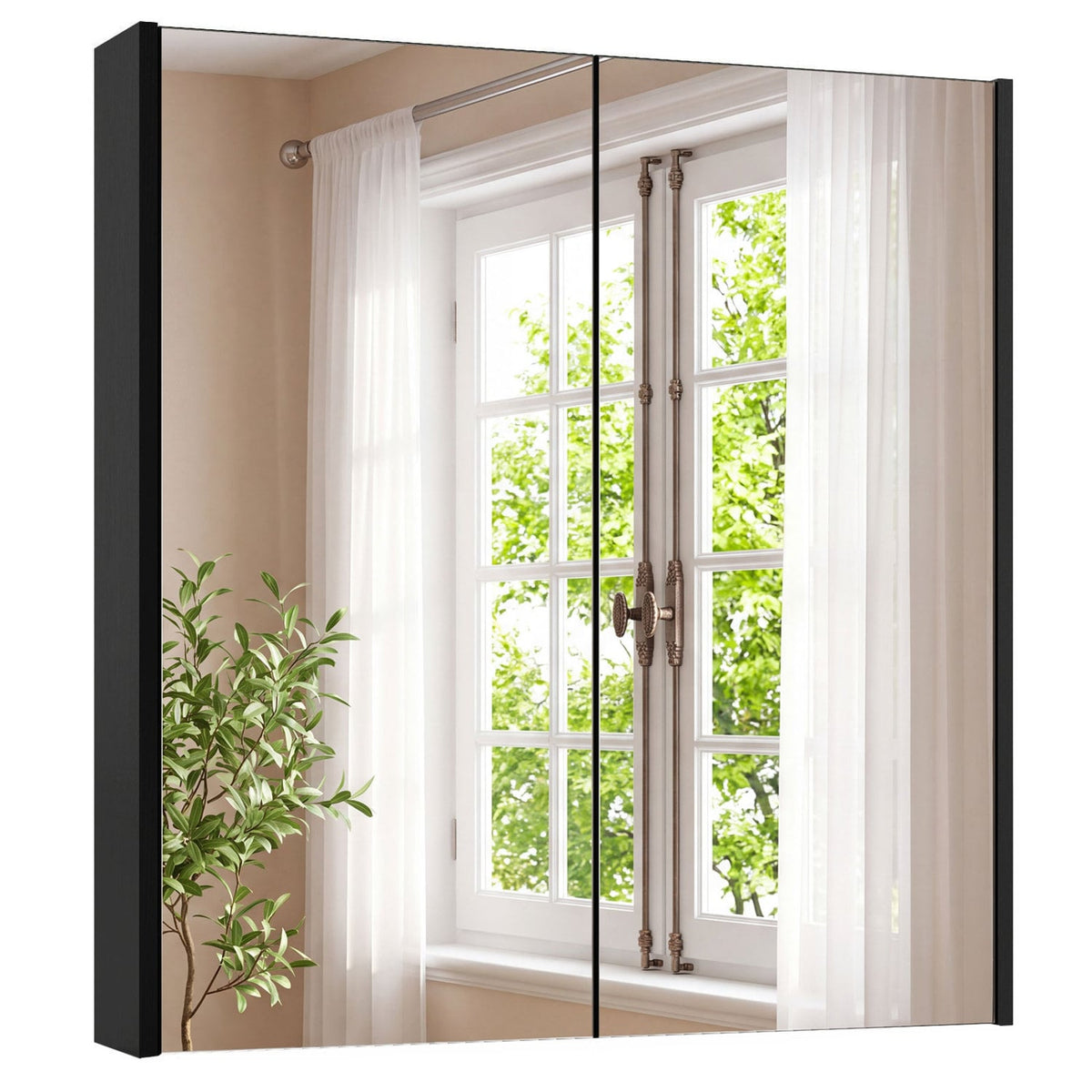 Bathroom Wall Cabinet - 2 Mirrored Doors 24.5" Black-Wall Cabinets-DECOROLALA