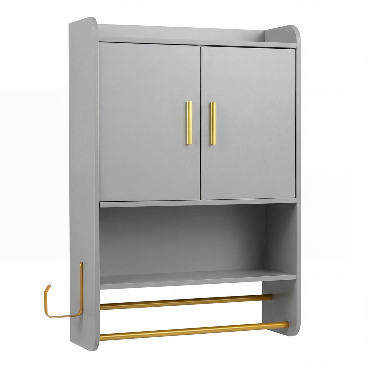 Bathroom Wall Cabinet Medicine Cabinet with Towel Bars - Grey-Wall Cabinets-DECOROLALA