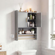 Bathroom Wall Cabinet Medicine Cabinet with Towel Bars - Grey-Wall Cabinets-DECOROLALA