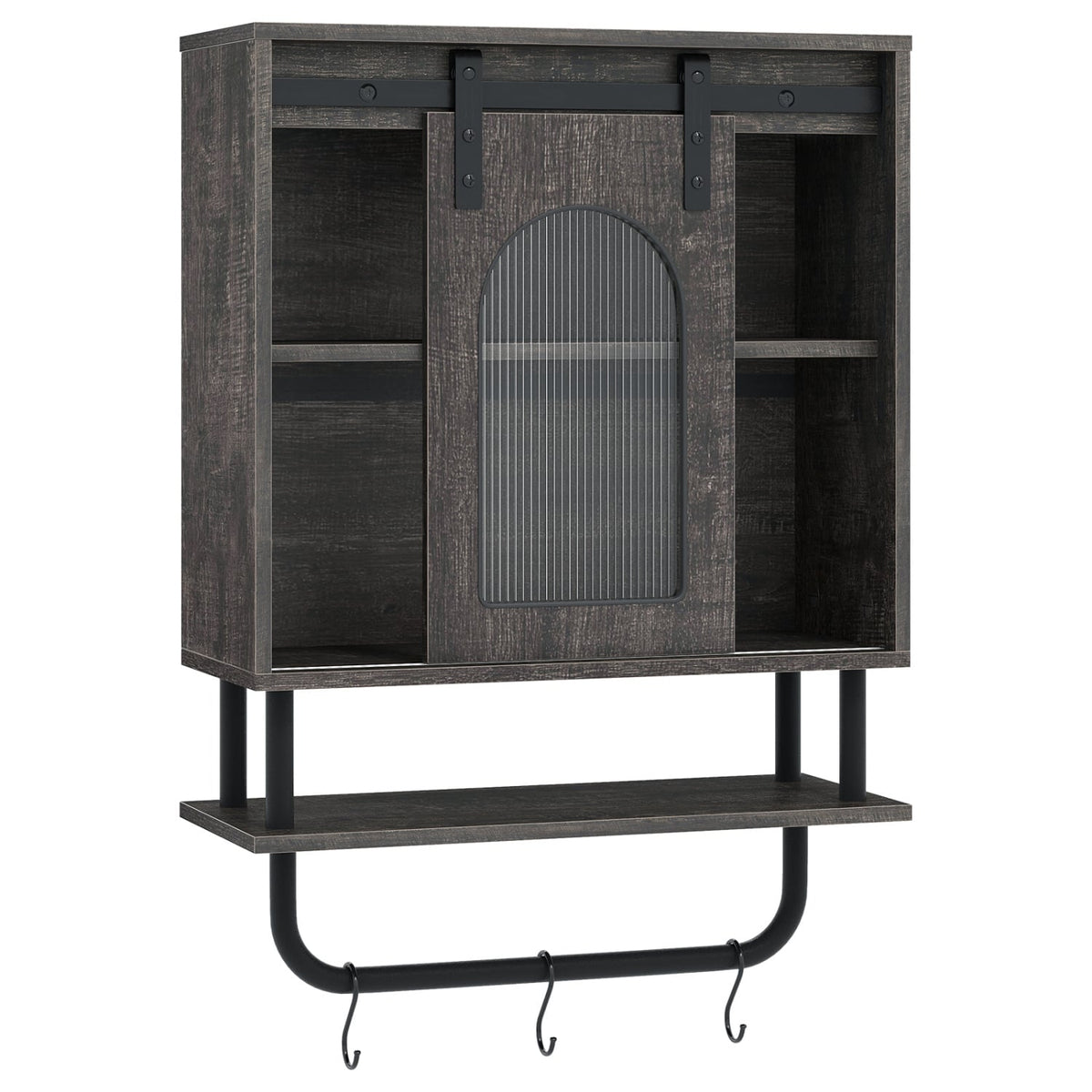 Bathroom Wall Cabinet - Sliding Barn Door & 3 Hooks Black 20"-Wall Cabinets-DECOROLALA
