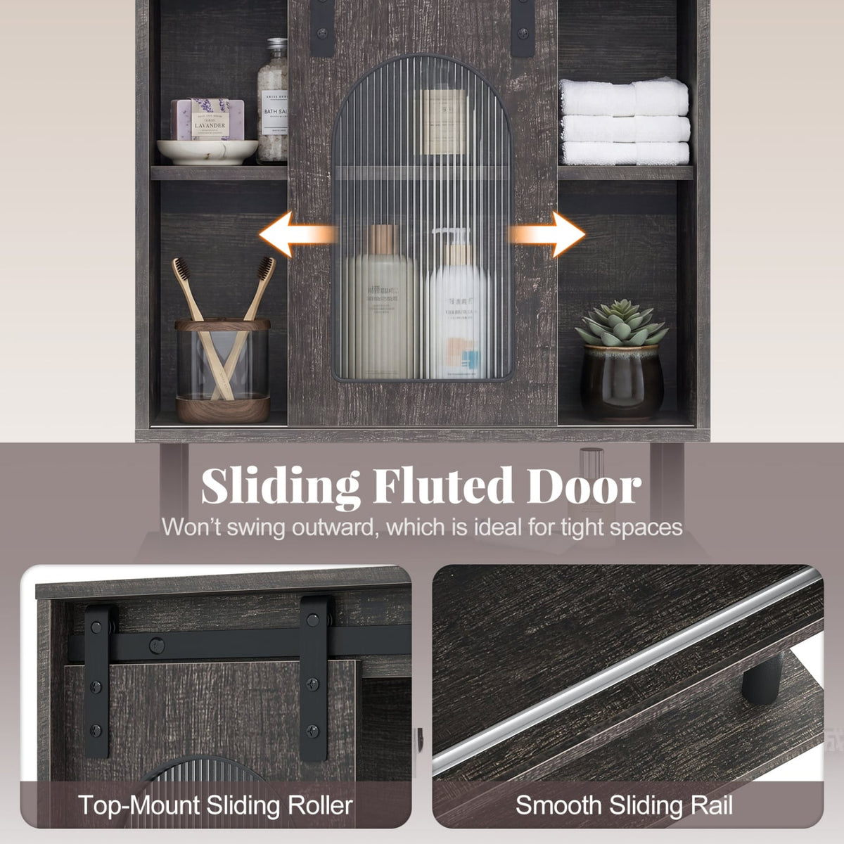 Bathroom Wall Cabinet - Sliding Barn Door & 3 Hooks Black 20"-Wall Cabinets-DECOROLALA