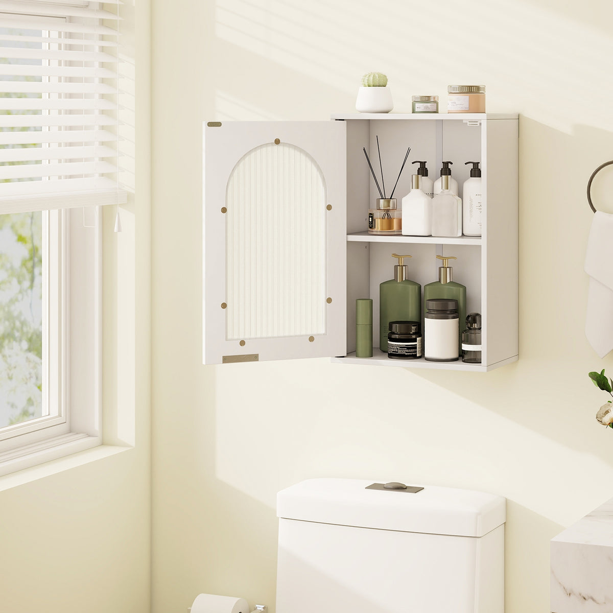 Bathroom Wall Cabinet - White 14" x 8" Tempered Glass Door-Wall Cabinets-DECOROLALA