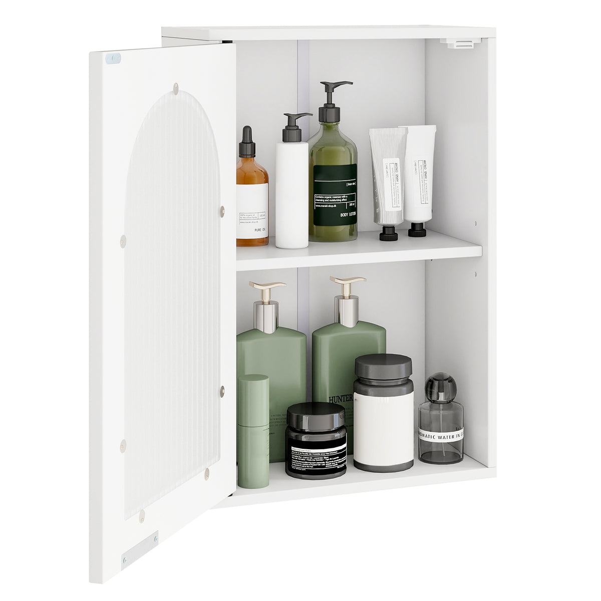 Bathroom Wall Cabinet - White 14" x 8" Tempered Glass Door-Wall Cabinets-DECOROLALA
