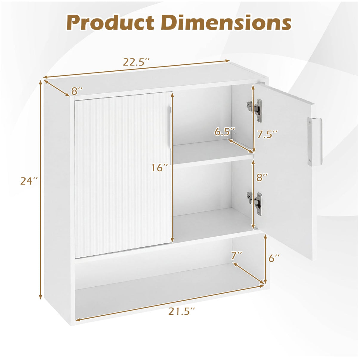Bathroom Wall Cabinet - White Fluted 2-Door Storage with Shelf-Wall Cabinets-DECOROLALA