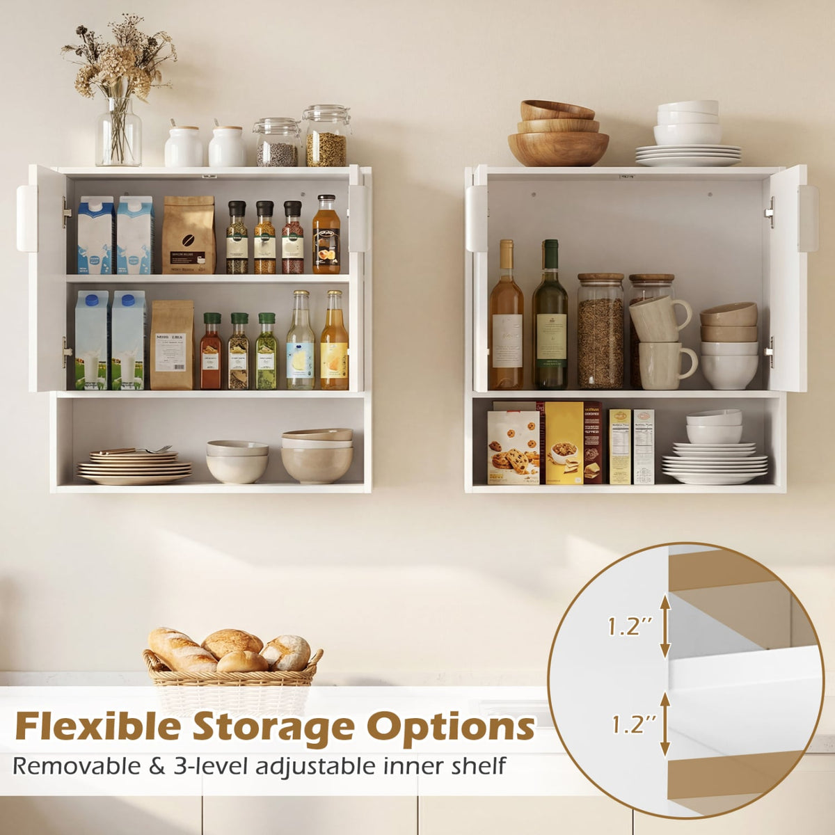 Bathroom Wall Cabinet - White Fluted 2-Door Storage with Shelf-Wall Cabinets-DECOROLALA