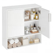 Bathroom Wall Cabinet - White Fluted 2-Door Storage with Shelf-Wall Cabinets-DECOROLALA