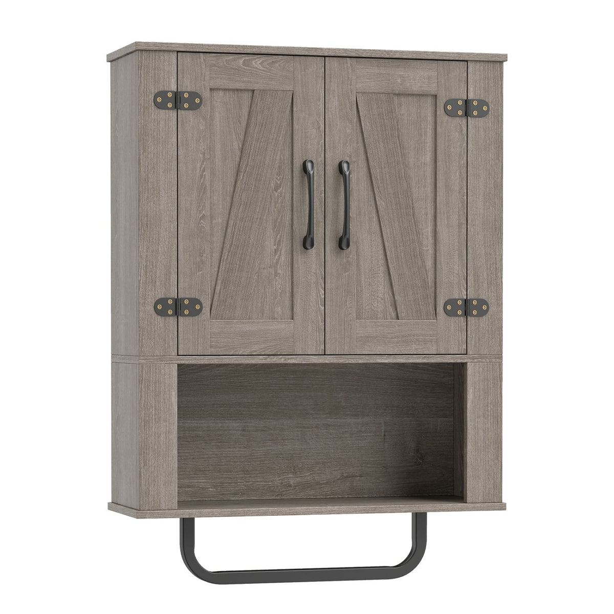 Bathroom Wall Cabinet with Barn Doors and Towel Bar - Gray 24"-Wall Cabinets-DECOROLALA