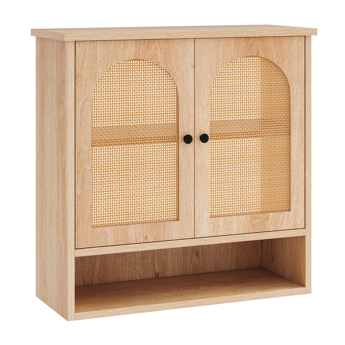 Bathroom Wall Cabinet with PE Rattan Doors - Natural 23.5"-Wall Cabinets-DECOROLALA