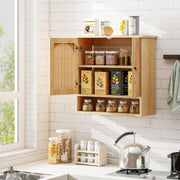 Bathroom Wall Cabinet with PE Rattan Doors - Natural 23.5"-Wall Cabinets-DECOROLALA
